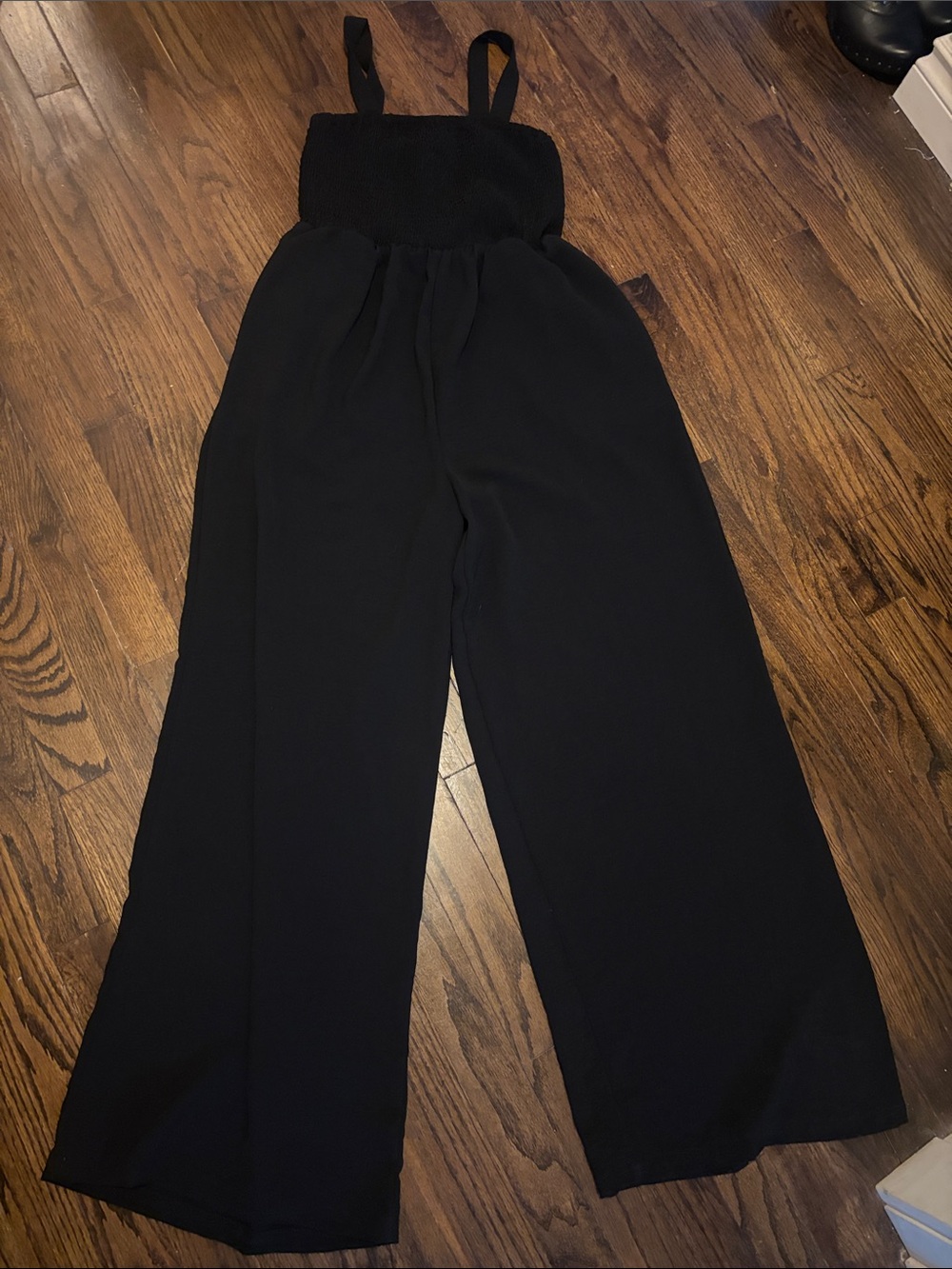 Black Smocked Strap Jumpsuit